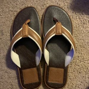 Men’s Coach flip flops, Size: 11 Color: brown and beige